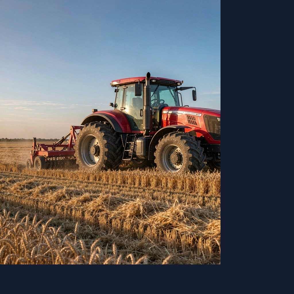 Red 200HP 4WD farm tractor working in a broad-acre field, LUYRN industrial machinery